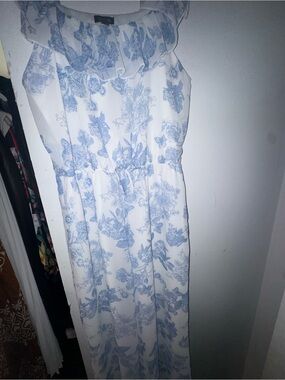 Light Blue Floral Ruffle Maxi Dress -  Women